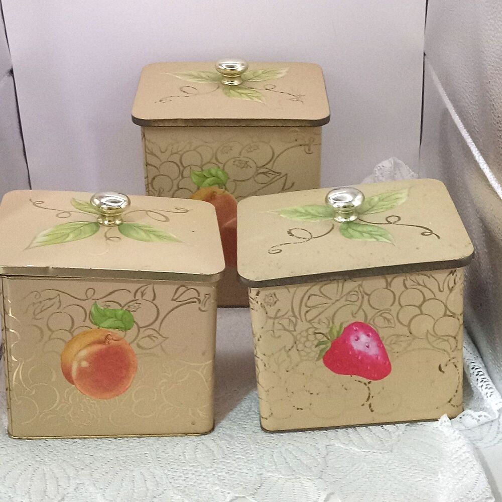 KNOTTS BERRY FARM Canister 3 Tins Fruit Strawberry Grape Peach Blueberry Empty
